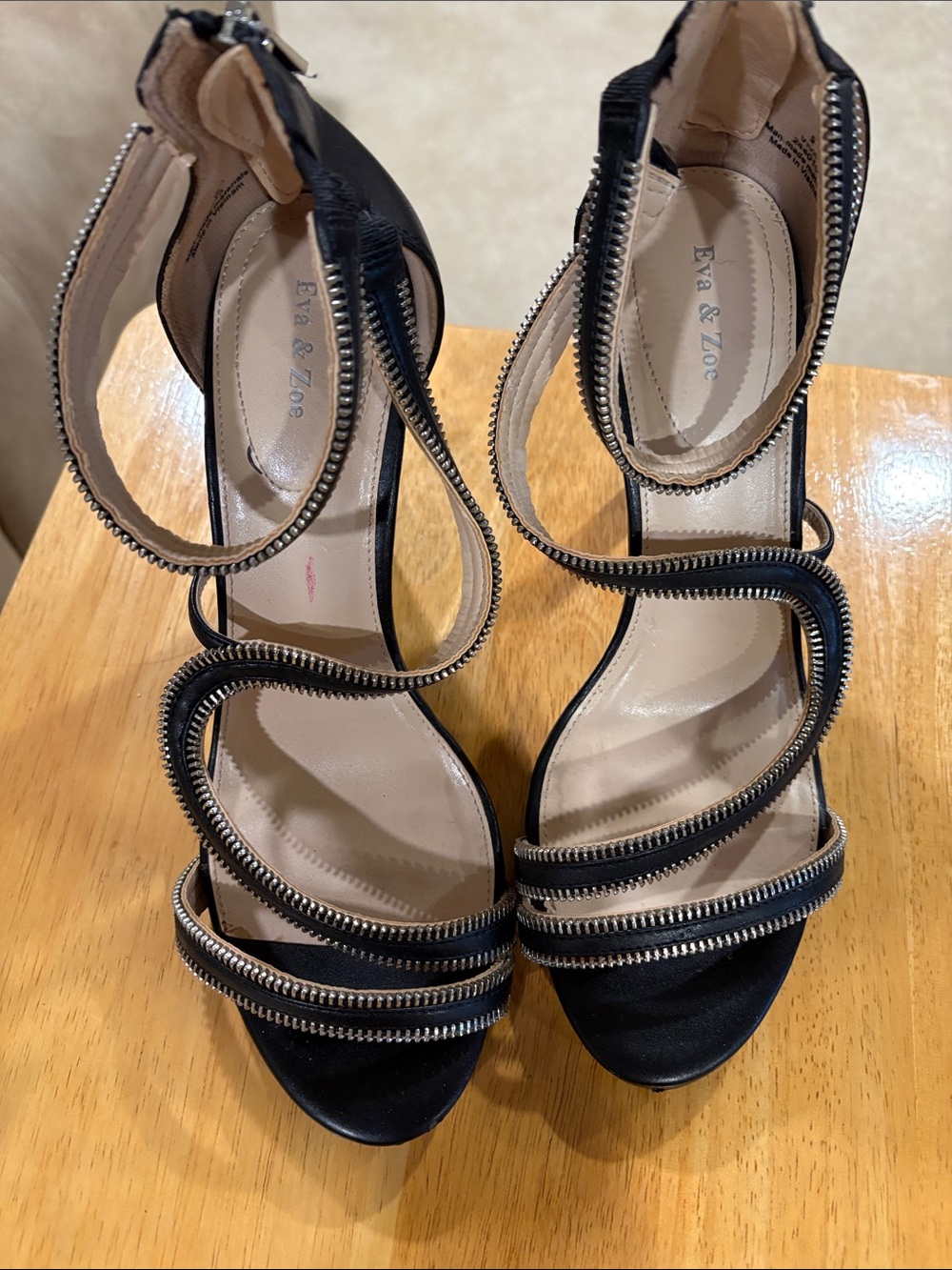 Eva & Zoe Black Zipper-Trim High Heel Sandals